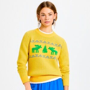 Lingua Franca Nordic Crew Neck Pullover Sweater in Canary Multicolor